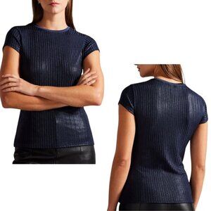 Ted Baker London - NWT, Women’s ‘Catrino’ Fitted Metallic Top, Blue Size 1, 0 US